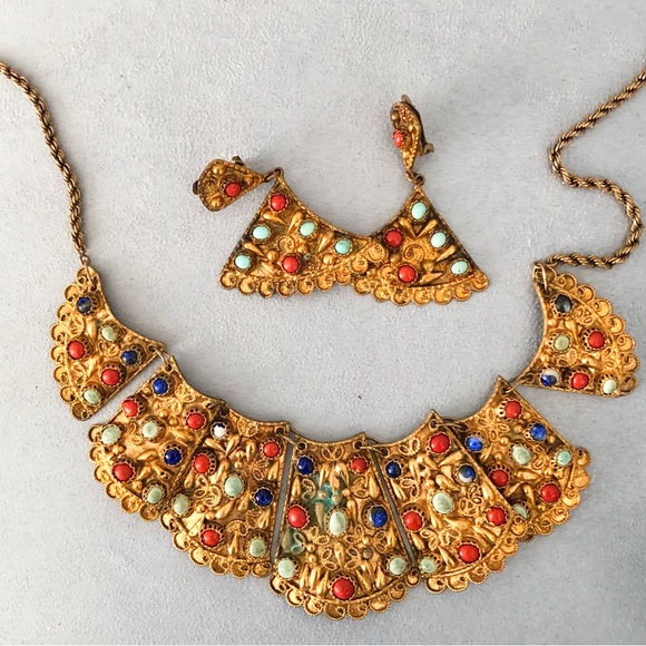 Rare Egyptian Necklace & Earring Set - Picture 2 of 10